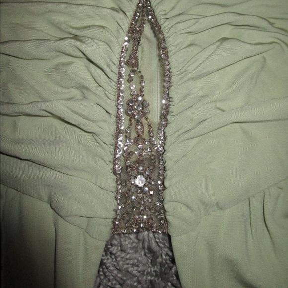 Damaged sage green halter midi dress w rhinestone detailing - Picture 4 of 5